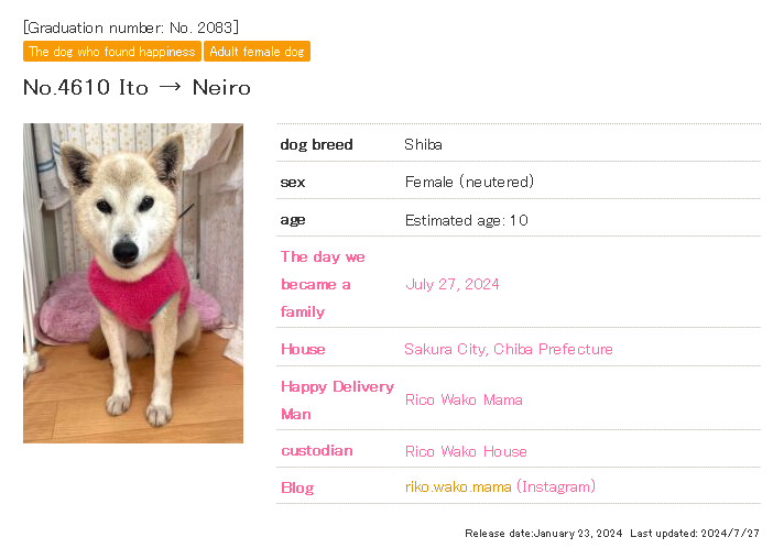 Neiro at Chiba‑Wan Shelter